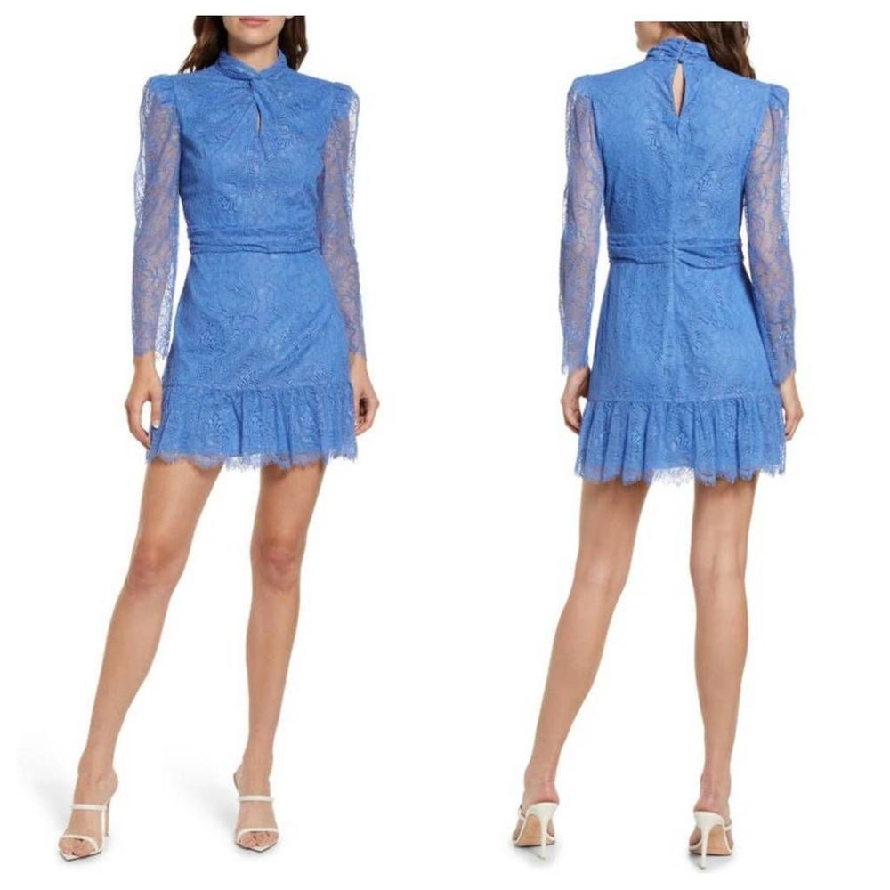 SAYLOR Blue Lace Long-Sleeve Mini Dress